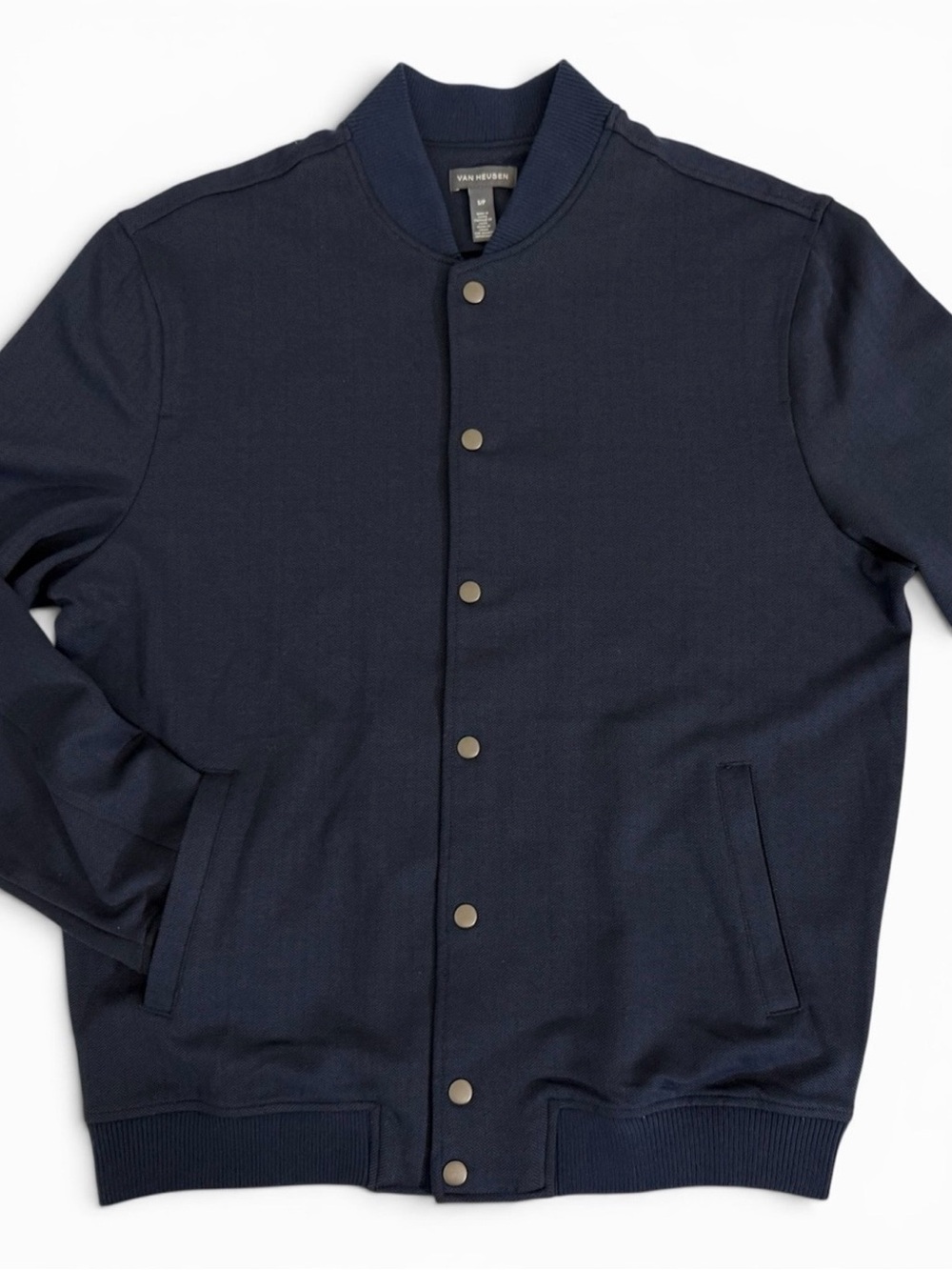 NWT Navy Herringbone Bomber Jacket Snap Front Small